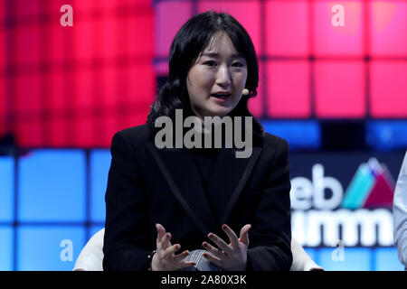 Lisbona, Portogallo. 5 Novembre, 2019. AirwallexÃS Co-fondatore Lucy Liu parla durante l'annuale Vertice Web technology conference di Lisbona, in Portogallo il 5 novembre 2019. Credito: Pedro Fiuza/ZUMA filo/Alamy Live News Foto Stock