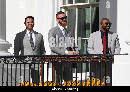 Washington DC, Stati Uniti d'America. 5 Novembre, 2019. 11/4/19- La Casa Bianca - Washington DC.presidente Donald Trump accoglie favorevolmente la World Series Champions il Washington cittadini squadra di baseball alla Casa Bianca per celebrare la loro vittoria di questo anno.I giocatori di ascoltare il presidente parlare. Credito: Christy Bowe/ZUMA filo/Alamy Live News Foto Stock