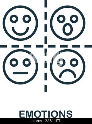 Emozioni icona di stile di contorno. Linea sottile emozioni creative icona per logo, graphic design e molto di più Illustrazione Vettoriale