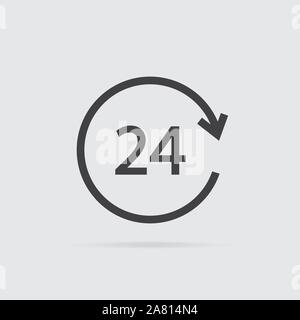 24 ore icona in stile piatto isolato su sfondo grigio. Per il vostro design, logo. Illustrazione Vettoriale. Illustrazione Vettoriale