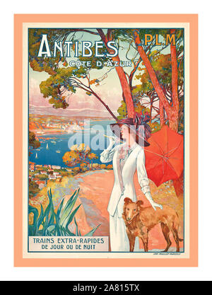 ANTIBES Vintage 1900 ferrovie francesi poster di viaggio Costa Azzurra Antibes, CÔTE D'AZUR Francia da David Dellepiane (1866-1932) Foto Stock