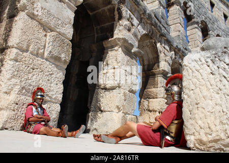 Soldato Romano in Arena di Pola, Croazia Foto Stock