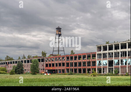 Vista dalla East Grand Boulevard delle rovine del Packard stabilimento automobilistico, una in disuso ed abbandonato stabilimento automobilistico di Detroit, Michigan, Stati Uniti d'America Foto Stock