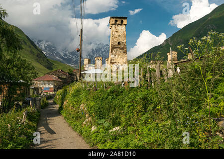 Villaggio Ushguli, Svaneti superiore, Georgia Foto Stock