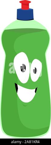 Verde di liquido per il lavaggio di stoviglie, illustrazione vettore su sfondo bianco. Illustrazione Vettoriale