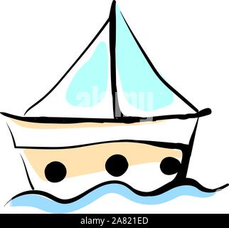 Disegno della nave, illustrazione vettore su sfondo bianco. Illustrazione Vettoriale