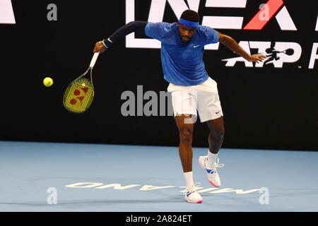 Milano, Italia, 05 Nov 2019, tiafoe durante il Next Gen di ATP Finals - Torneo round - Francesca Tiafoe vs J. peccatore - Tennis intenzionali - Credito: LPS/Alessio Tarpini/Alamy Live News Foto Stock
