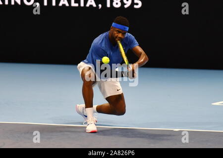 Milano, Italia. 5 Novembre, 2019. tiafoeduring Next Gen di ATP Finals - Torneo round - Francesca Tiafoe vs J. peccatore, Tennis Internazionali di Milano, Italia, 05 novembre 2019 - LPS/Alessio Tarpini Credito: Alessio Tarpini/LP/ZUMA filo/Alamy Live News Foto Stock