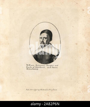 William Seymour, Marchese e conte di Hertford, Baron Beauchamp, 2° duca di Somerset, sposato Lady Arabella Stuart, 1558-1660. Incisione su rame dopo Wenceslaus Hollar da William Richardson ritratti che illustra Granger biografico della storia dell'Inghilterra, London, 1792-1812. James Granger (1723-1776) era un ecclesiastico inglese, biografo e collezionista di stampa. Foto Stock