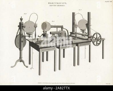 Macchine elettriche, XVIII secolo. Incisione su rame da Wilson Lowry da Abramo Rees' dell'enciclopedia o dizionario universale delle arti, scienze e letteratura, Longman, Hurst, Rees, Orme e marrone, Londra, 1812. Foto Stock