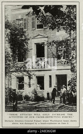 Queste attività saranno solo aumentare le attività della nostra criminalità forze di rilevamento, dichiara il Procuratore Generale Palmer, di cui Washington DC home è stato danneggiato da un'esplosione di una bomba il 2 giugno 1919. Bombardamenti anarchico Foto Stock