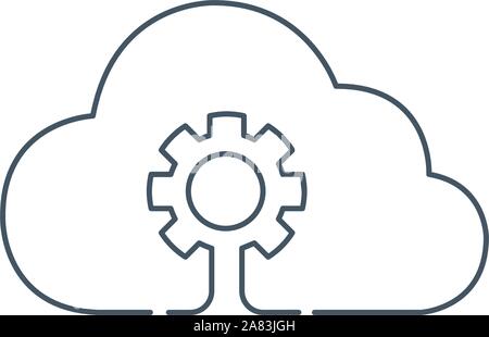 Lo storage cloud impostazioni icona lineare. Linea sottile illustrazione. Web hosting preferenze. Il cloud computing con la ruota dentata Simbolo di contorno. Vettore di stock Illustrazione Vettoriale