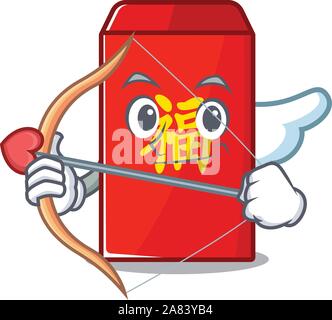 Busta rossa isolato con il cartone animato Cupido Illustrazione Vettoriale