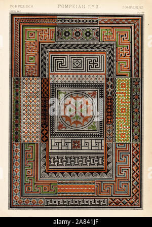 Mosaici di Pompei e il Museo di Napoli da Owen Jones' schizzi. Chromolithograph da Francis Bedford da Owen Jones' la grammatica di ornamento, Quaritch, Londra, 1868. Foto Stock