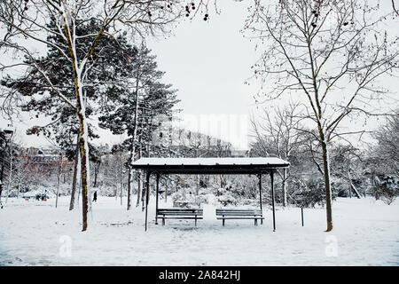Champ de Mars sotto la neve, Parigi Foto Stock
