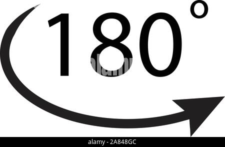 icona a 180 gradi su sfondo bianco. segno di 180 gradi. Illustrazione Vettoriale