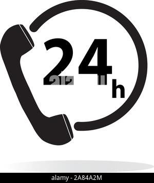 servizio telefonico 24 ore su 24 su sfondo bianco. Illustrazione Vettoriale