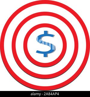 Dollaro icona di destinazione su sfondo bianco. dollaro segno di destinazione. Illustrazione Vettoriale