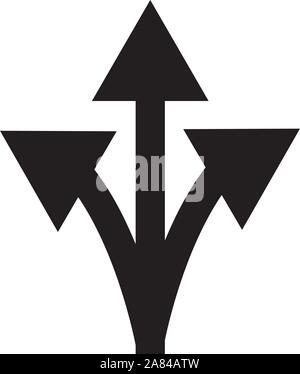 A tre vie della freccia di direzione segno su sfondo bianco. Direzione strada segno. Illustrazione Vettoriale