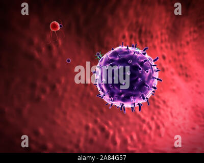 Fagocitano uccide i virus, all'interno del corpo umano, medico di grafica 3D, linfociti linfociti, linfociti contro virus, macrofago uccide i virus Foto Stock