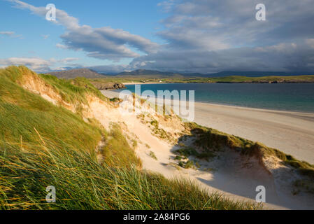 La spiaggia e le dune di sabbia in un Fharaid, Balnakeil Bay, Sutherland Foto Stock