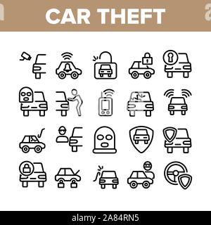 Il furto di auto elementi di una collezione di icone vettore Set Illustrazione Vettoriale