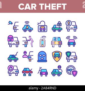Il furto di auto elementi di una collezione di icone vettore Set Illustrazione Vettoriale