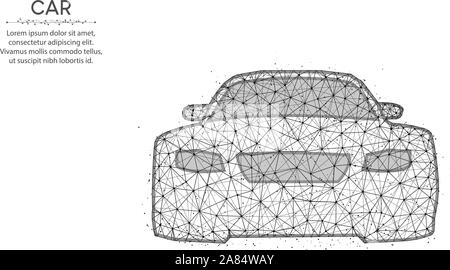 Bassa auto poli design, trasporto geometrica astratta arte, la guida wireframe poligonale mesh illustrazione vettoriale costituito da punti e linee su bianco backgr Illustrazione Vettoriale