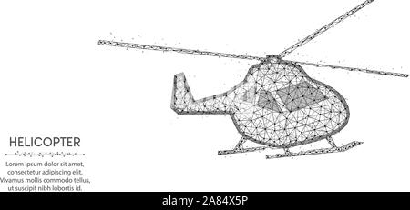 Elicottero a bassa poli design, trasporto aereo geometrica astratta arte, copter wireframe poligonale mesh illustrazione vettoriale costituito da punti e linee su wh Illustrazione Vettoriale