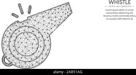 Whistle bassa poli design geometrico astratto arte, wireframe poligonale mesh illustrazione vettoriale costituito da punti e linee su sfondo bianco Illustrazione Vettoriale