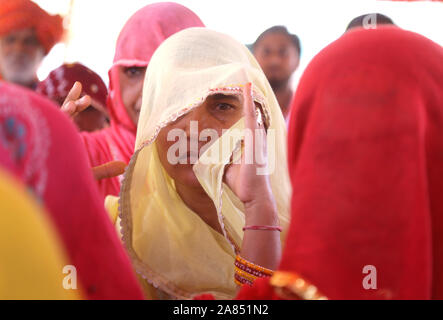 Rajasthani donne in velo a Beawar, Rajasthan, India. Foto/Sumit Saraswat Foto Stock