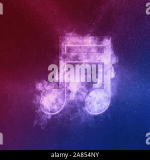 Sedicesima trasmesse simbolo di una nota musicale Rosso Blu. Abstract di notte sullo sfondo del cielo Foto Stock