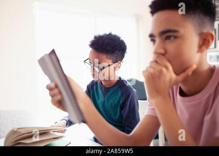 Ragazzi adolescenti facendo i compiti di scuola Foto Stock