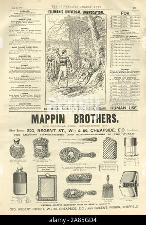 Pagina di annunci dal London illustrato News, 1891. Elliman Universal Embrocation, Mappin fratelli Foto Stock