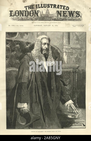 Pagina anteriore del London illustrato News, Arthur Sbucciare, primo Visconte Peel, altoparlante della House of Commons opeing europeo, 1891 Foto Stock