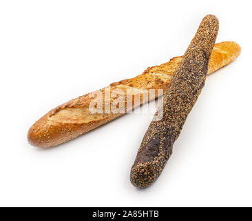 Baguette di pane, isolato su bianco Foto Stock