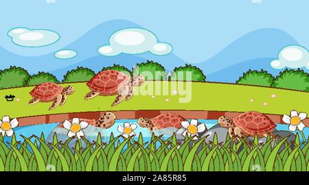 In scena con tartarughe in stagno illustrazione Illustrazione Vettoriale