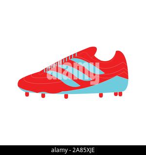 Rosso e blu brillante di scarpe da calcio su bianco Illustrazione Vettoriale