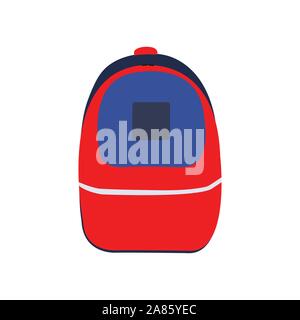 Semplice rosso e blu zaino scuola su bianco Illustrazione Vettoriale