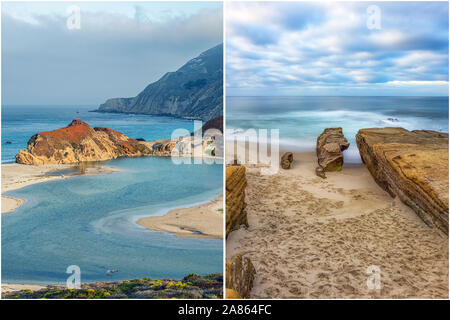 Delle zone costiere e di concetto natura presentato nel dittico formato. Sulla sinistra è poco Sur spiaggia fluviale. Sulla destra è Windansea Beach. Foto Stock