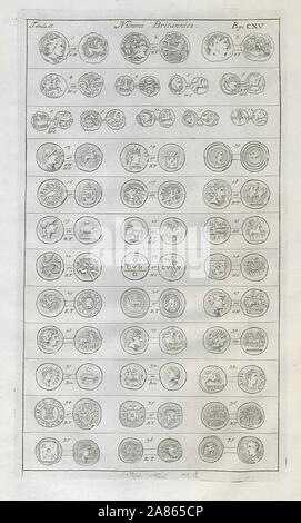 British monete. "NUMMI BRITANNICI' (II) da camden il Britannia 1722 antica stampa Foto Stock