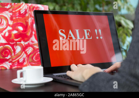 Ragazza fa acquisti su internet in ambienti interni Foto Stock