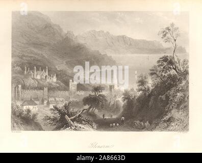 & Glenarm Castle, nella contea di Antrim. L'Irlanda Ulster 1843 antica immagine di stampa Foto Stock