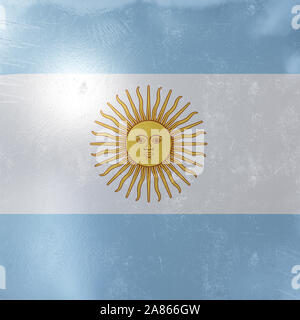 3D rendering di un arrugginito e vecchia bandiera argentina su una superficie metallica. Foto Stock