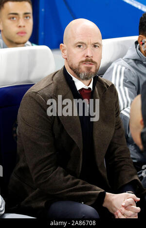 Londra, Regno Unito. 05 Nov, 2019. AFC Ajax manager, Erik dieci Hag durante la UEFA Champions League match di gruppo tra Chelsea e Ajax a Stamford Bridge, Londra, Inghilterra il 5 novembre 2019. Foto di Carlton Myrie/prime immagini multimediali. Credito: prime immagini multimediali/Alamy Live News Foto Stock
