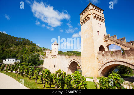 Ponte Valentre in Cahor sul fiume Lot, Francia Foto Stock