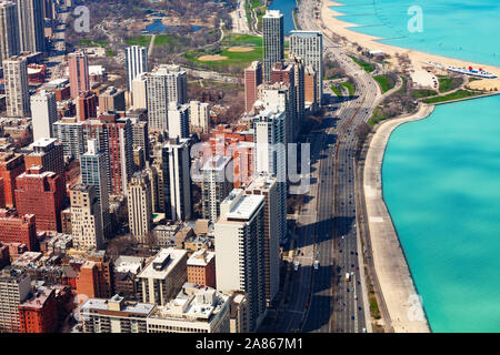 Chicago, spiaggia di cemento su Michigan e i41 Foto Stock