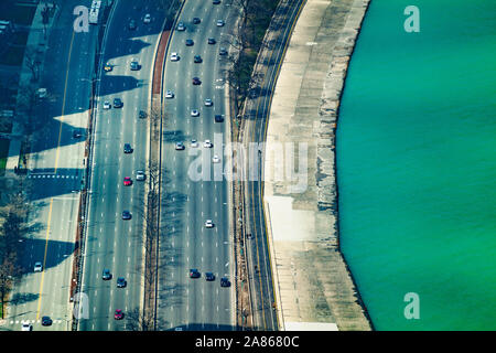 La spiaggia di cemento su Michigan e la interstate 41 Foto Stock