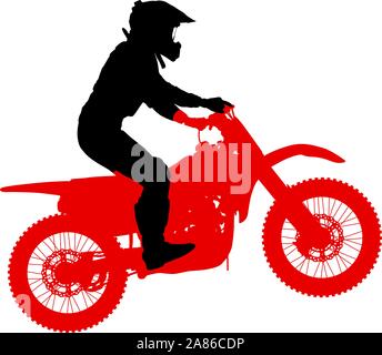 Silhouette di un motociclista di eseguire trick su sfondo bianco. Illustrazione Vettoriale