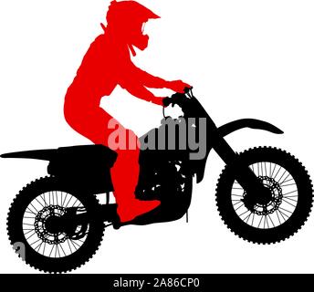 Silhouette di un motociclista di eseguire trick su sfondo bianco. Illustrazione Vettoriale